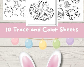 10 láminas para dibujar y colorear de Pascua / Lámina para colorear huevos / Descarga digital