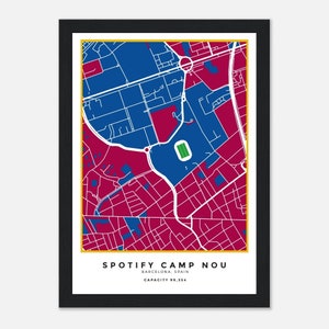 Spotify Camp Nou (Barcelona) Map Prints & Frames | Gift for Barcelona fan including Dad, Grandad, Uncle, Brother