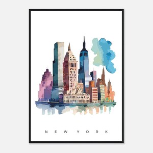New York Watercolour Framed Print - New York, USA Print