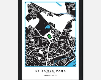 St James Park (Newcastle United) Map Prints & Frames | Gift for Newcastle United fan including Dad, Grandad, Uncle, Brother