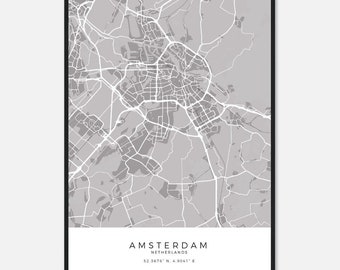 Map of Amsterdam - Printed & Framed Print of Amsterdam - Perfect Gift for Travel Lovers