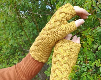Keltische Zopfmuster-Fingerlose Handschuhe