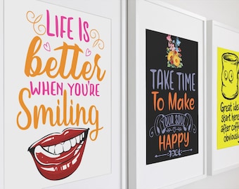 Set di decorazioni murali motivazionali stampabili • Arredamento moderno per l'ufficio (download digitale)