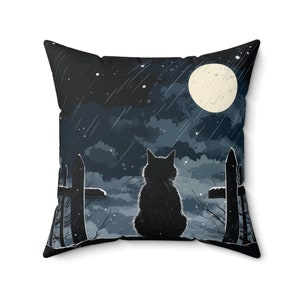 Black cat in moonlight pillow, Gift for cat lovers, goth decor, black cat home decor, black cat pillow, Goth Cat pillow