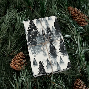 Mystical Bigfoot Christmas Wrapping Paper, Cryptid Christmas Wrapping Paper, Black & White Christmas Gift Wrap, Gothmas Gift Wrapping