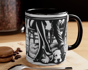 Tazza da caffè gotica – Scena di un caffè con coppia e cane, tazza decorativa