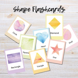 Flashcards em formato Waldorf, cartões em formato de aquarela - download instantâneo