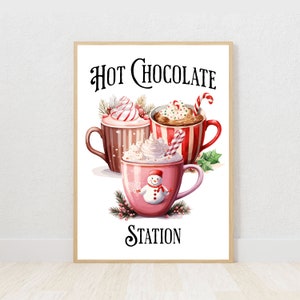 Hot Chocolate Station Wall Art Printable, Hot Chocolate Bar Sign, Christmas Wall Art, Christmas Prints, Kitchen Wall Decor, Digital Download