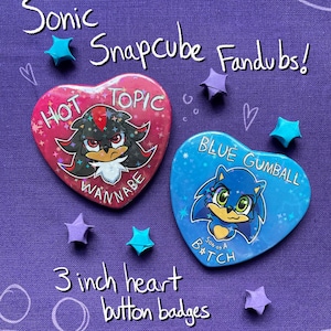 Snapcube Fandubs: Sonic & Shadow 3-inch Heart Badges