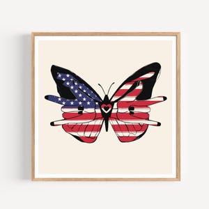 ASL I Love You Sign Art: Stars & Stripes Butterfly (Digital Download 30x30&quot;)