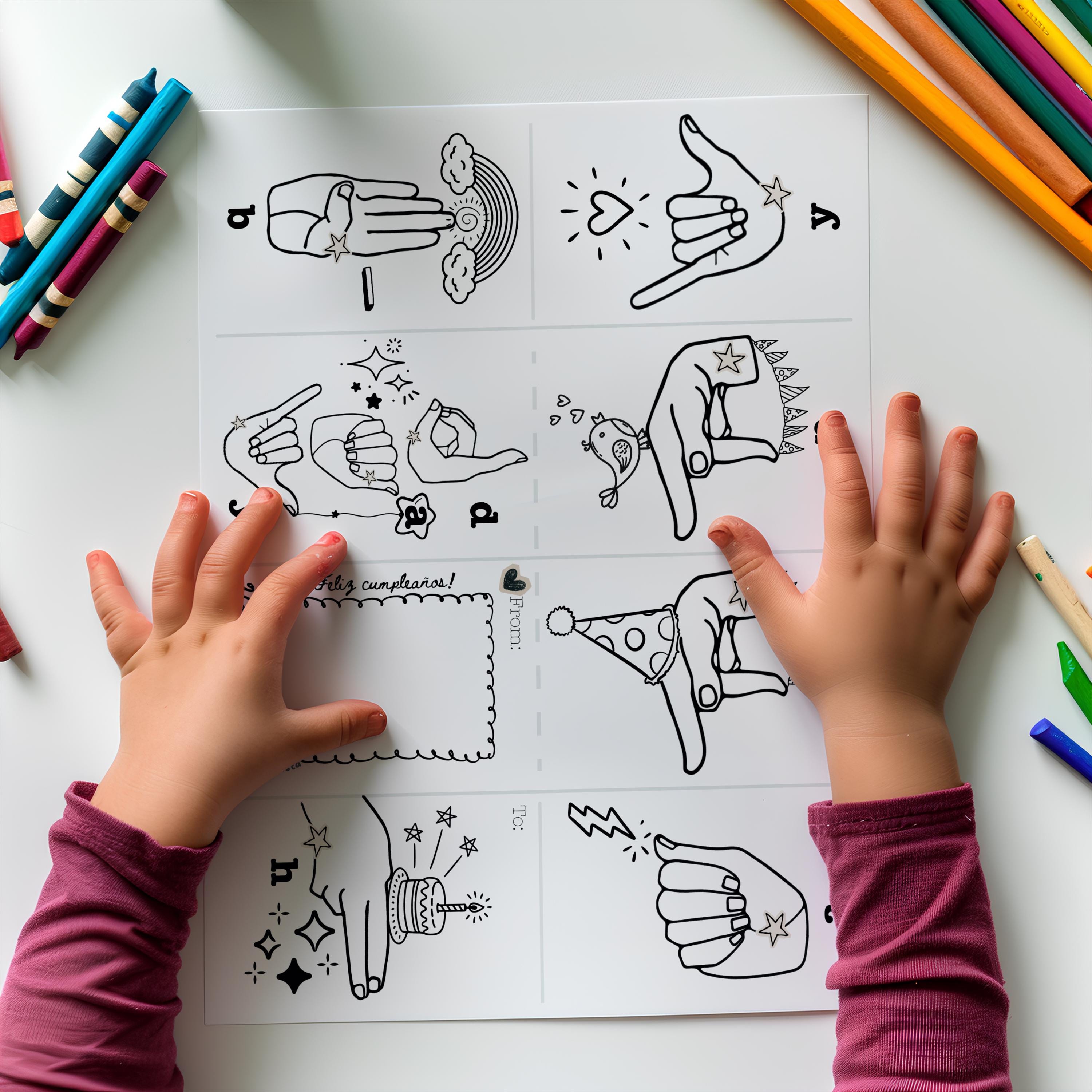 ASL HAPPY BIRTHDAY Card Mini Coloring Book: Sign Language Alphabet ...