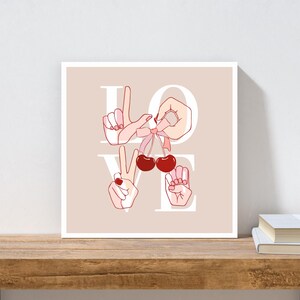 Gebärdensprache Sofort-Download, ASL Wandkunst, ASL druckbare Wandkunst, Gebärdensprache Dolmetscher Geschenk, Liebe Kirschen asl
