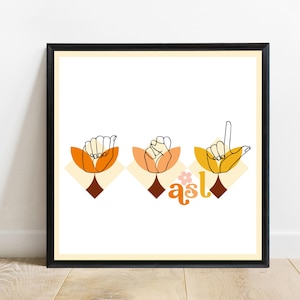 ASL Wall Art, Sign Language Instant Download,Sign Language Poster, ASL Poster, Sign Language Digital Download ASL Gift for Teacher, Dorm Art