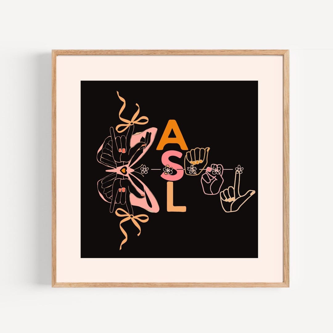 ASL Wall Art Square Butterfly ILY: American Sign Language Print ...