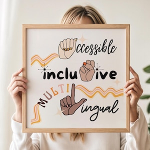 ASL Accessible Inclusive Multilingual, Wall Art Digital Download, ASL Inclusive Classroom, Welcome Sign Language Poster, ASL Diversity Sign