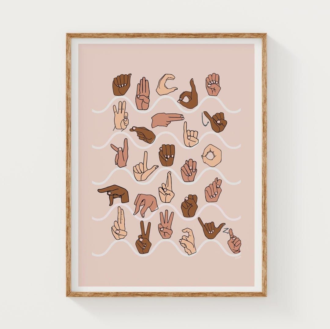 ASL ABC Sign Language Poster: Wavy Blush Classroom Art (digital ...