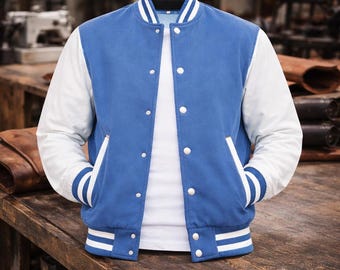 Hi-GermanWears Men's Varsity Letterman Jacket – Red Wool With Genuine White Leather Sleeves