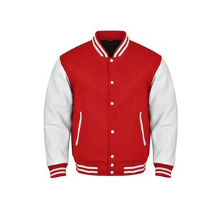 Varsity Bomber Letterman Baseball Wool Genuine Cowhide Leather Sleeves Jacket