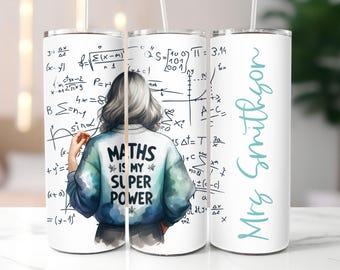 Add Name Maths Teacher SEAMLESS Tumbler Wrap, 20oz Skinny, Sublimation Design, Teacher Gift PNG Design, Teacher Appreciation