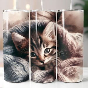 Tabby Kitten 20oz Skinny Tumbler Wrap, Cat Girl Tumbler, DIGITAL Download PNG, Kitten Tumbler, Cat Sublimation, Cat Tumbler Wrap