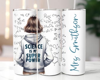 Add Name Science Teacher SEAMLESS Tumbler Wrap, 20oz Skinny, Sublimation Design, Teacher Gift PNG Design, Teacher Appreciation