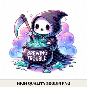 Brewing Trouble PNG, Sarcastic Skeleton Clipart, Trendy T-Shirt PNG, Skeleton Sublimation Design, Skeleton Clipart, T-Shirt Mug PNG