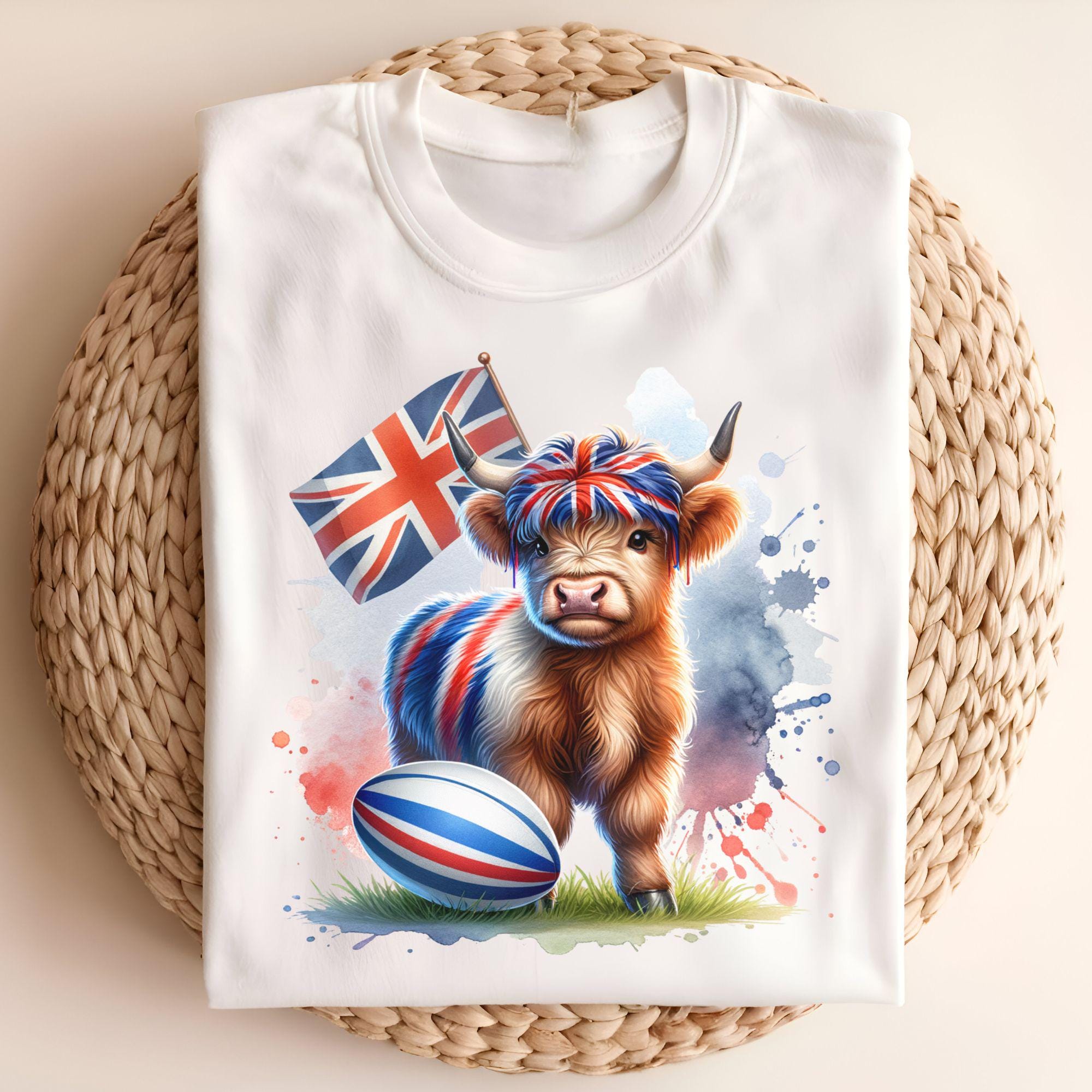 Rugby Player Highland Cow PNG Sublimation Design, Rugby Clipart, Rugby ...