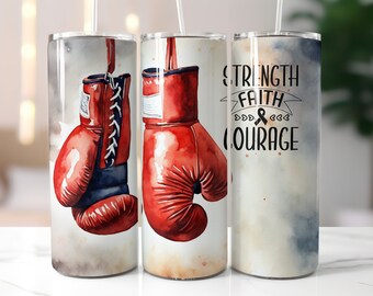 Boxing Strength Faith Courage 20oz Tumbler Wrap, Skinny Straight Tumbler Sublimation Design, Inspirational Tumbler Wrap