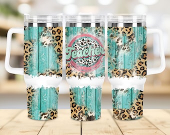 Teacher Leopard Print Tumbler Wrap, 40oz Quencher Tumbler Sublimation Design, Teacher 40oz Coffee Wrap, Teacher 40oz Sublimation Design