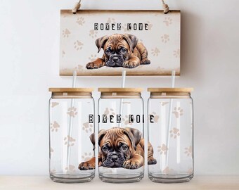 Boxer Dog SEAMLESS Libbey Glass Wrap, Beer Glass Can Wrap, Glass Tumbler Wrap, Cute Dog Glass Can PNG, Dog Libbey Wrap, Paw Print Wrap