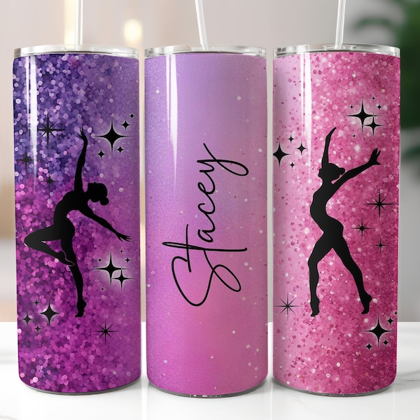 Add your Name Gymnastics Tumbler Wrap, Tumbler Sublimation Design, Kids Water Bottle 20 oz Skinny Straight, Download PNG Instant DIGITAL