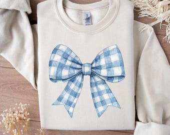 Blue Pastel Gingham Coquette Ribbon Bow Watercolour PNG, Blue Bow PNG, Gingham Coquette Bow, Ribbon PNG, Soft Girl png, Commercial Use