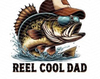 Reel Cool Dad PNG, Funny Dad Joke Clipart, Trendy T-Shirt PNG, Fishing Dad Sublimation Design, Fishing Clipart, T-Shirt Mug PNG