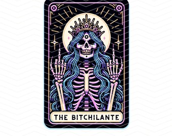 Carta del Tarot Bitchilante PNG, Camiseta de moda PNG, Diseño de sublimación de esqueleto de mamá, Clipart de esqueleto, Camiseta taza PNG