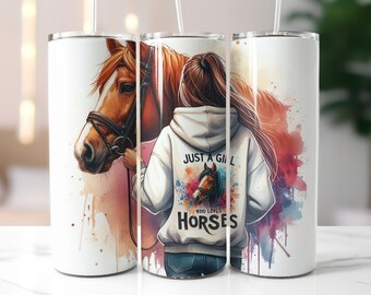 Nur ein Mädchen, das Pferde liebt 20 Unzen Skinny Tumbler Wrap, Pferd Mädchen Tumbler, DIGITALER Download PNG, Pony Tumbler, Reiter
