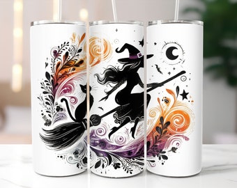 Broomstick Witch SEAMLESS Tumbler Wrap, Witchy Vibes Celestial 20oz Skinny Straight Tumbler Wrap Sublimation Design, Witch Wicca Tumbler PNG