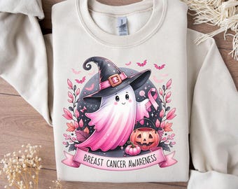 Consapevolezza del cancro al seno PNG, Cancro al seno Halloween PNG, Fantasma rosa di Halloween png, Maglietta di Halloween stampata a sublimazione, Combatti il cancro PNG
