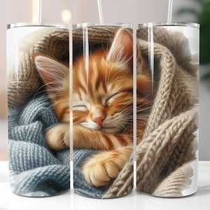 Ginger Kitten 20oz Skinny Tumbler Wrap, Cat Girl Tumbler, DIGITAL Download PNG, Kitten Tumbler, Cat Sublimation, Cat Tumbler Wrap