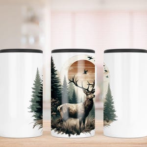 Deer Forest SEAMLESS 4 in 1 Can Cooler Sublimation Design, Woodland Sublimation Can Holder, Hunting Can Cooler, Nature Can Holder Wrap