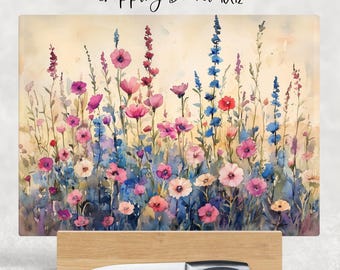 Watercolour Meadow Flowers Cutting Board Design, Baking Sublimation Board, Sublimation Cutting, Glass Kitchen Cutting Board