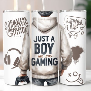 Gamer Boy 20oz Skinny SEAMLESS Tumbler Wrap, 20oz Skinny Gaming PNG Design, Gamer Tumbler, Gaming Tumbler, Avid Gamer Drink Wrap