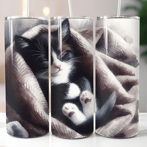 Tuxedo Kitten 20oz Skinny Tumbler Wrap, Cat Girl Tumbler, DIGITAL Download PNG, Kitten Tumbler, Cat Sublimation, Cat Tumbler Wrap