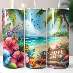Life is Better At The Beach Tumbler Wrap, 20 oz Skinny Tumbler Sublimation Design, Instant DIGITAL Sea Beach Ocean Lover Tumbler Wrap