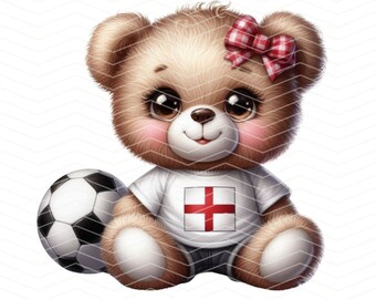 England Football Teddy Bear PNG, England Football Sublimation Design, England Flag, Football T-Shirt Design, Instant Digital Download
