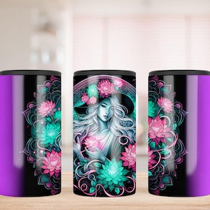 Mystical Woman SEAMLESS 4 in 1 Can Cooler Sublimation Design, Chic Sublimation Can Holder, Can Cooler, Boho Can Holder Wrap