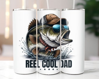 Reel Cool Dad Tumbler Wrap, 20 oz Bass Fishing Tumbler Sublimation Design, Angler Funny Tumbler, Fisherman Wrap, Fishing Tumbler PNG