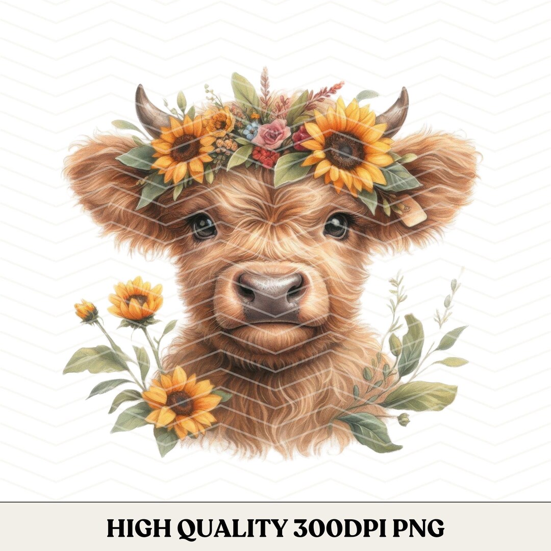 Cute Highland Cow Sunflower PNG, Autumn Cow Sublimation Design ...