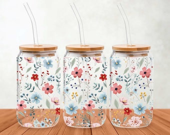 Wild Meadow SEAMLESS Libbey Glass Wrap, Floral 16oz Glass Can Wrap, Glass Tumbler Wrap, Wildflower Glass Can PNG, Boho Libbey PNG