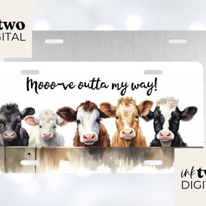 Funny Cow Licence Plate PNG Sublimation Design, 12 by 6 inch License Plate, License Plate Design, Cow Designs, Funny Sublimation