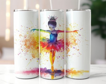 Ballerina Watercolour Tumbler Wrap, Tumbler Sublimation Design, Kids Water Bottle 20 oz Skinny Straight, Download PNG Instant DIGITAL
